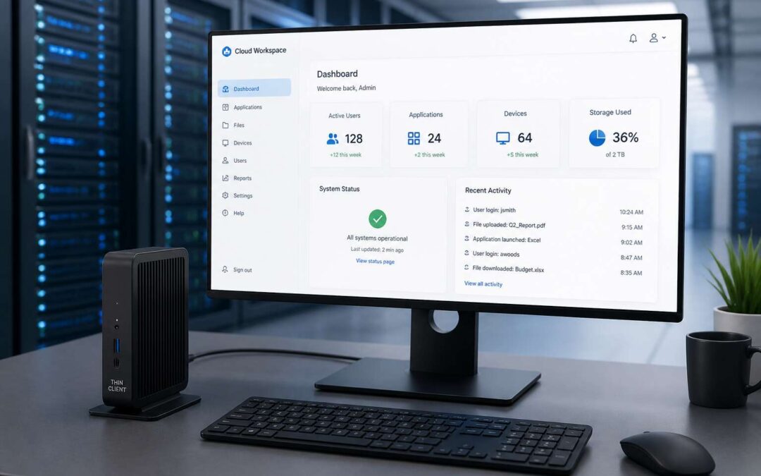 Thin client UI streamlines enterprise workflows with minimal hardware.