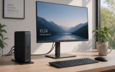 Thin client with monitor; a space saving PC alternative.